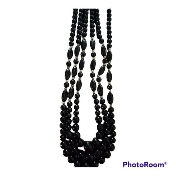 Vintage Black & Gold Three Strand Beaded Neckace - Picture 3 of 5